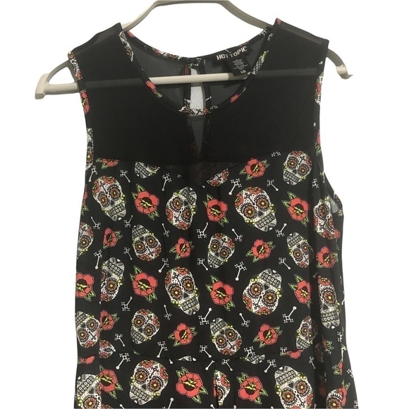 HOT TOPIC candy skull, crosses, and roses dress large - Picture 10 of 11